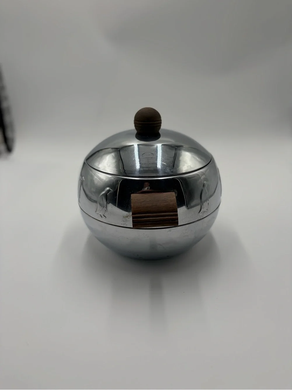 Stainless Steel Penguin Ice Bucket with Brown Wood Handles